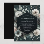 Charcoal Wintry Pine Wedding 招待状 (正面/裏面)