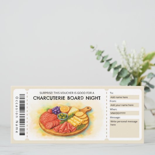 Charcuterie Board Night Gift Certificate 招待状 (スタンド正面)