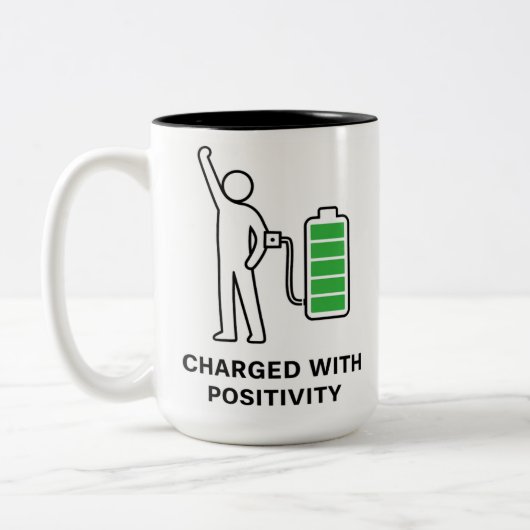 Charged With Positivity Mug ☕🔋 | Funny Motivation ツートーンマグカップ (左)