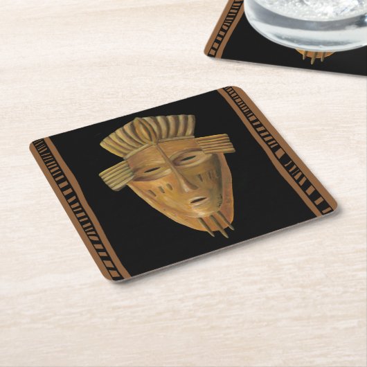 Chariklia Zarris著アフリカのマスクの絵画 スクエアペーパーコースター (アングル)