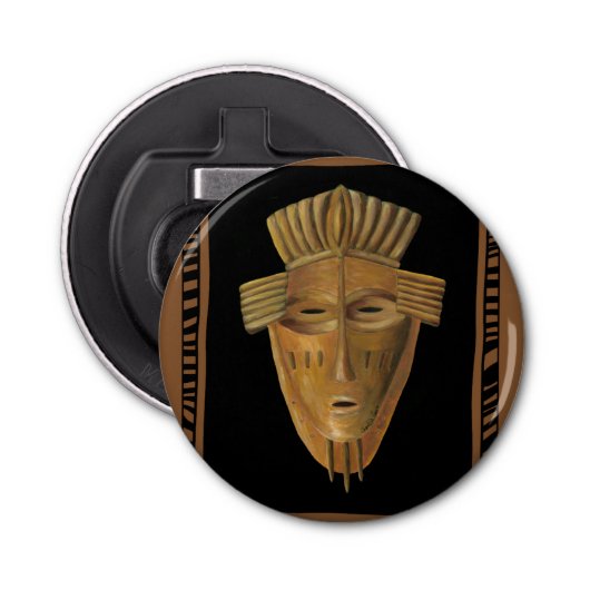 Chariklia Zarris著アフリカのマスクの絵画 栓抜き (正面)