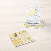 Chariklia Zarris著ブラウン猫そして黄色い鳥 スクエアペーパーコースター (インサイチュ)