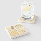 Chariklia Zarris著ブラウン猫そして黄色い鳥 ストーンコースター (横)