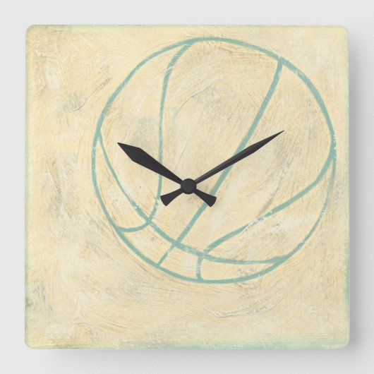 Chariklia Zarris著青いバスケットボール スクエア壁時計 (正面)