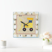 Chariklia Zarris著黄色いおもちゃのブルドーザーのトラック スクエア壁時計 (ホーム)