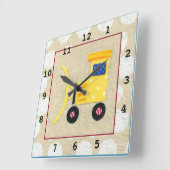 Chariklia Zarris著黄色いおもちゃのブルドーザーのトラック スクエア壁時計 (傾斜)