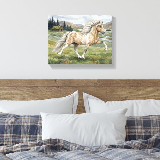Charismatic Pinto Icelandic Mare watercolor キャンバスプリント (インサイチュ (寝室))