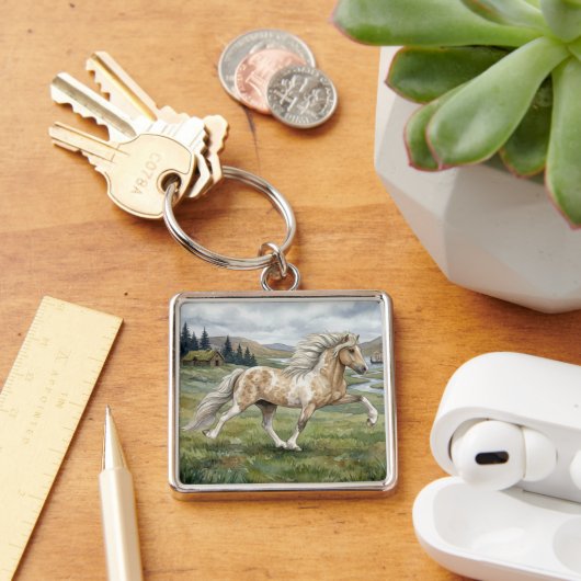 Charismatic Pinto Icelandic Mare watercolor キーホルダー (デスク)