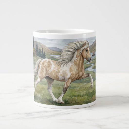 Charismatic Pinto Icelandic Mare watercolor ジャンボコーヒーマグカップ (正面)