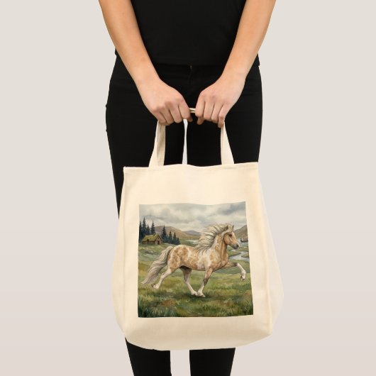 Charismatic Pinto Icelandic Mare watercolor トートバッグ (正面(商品))