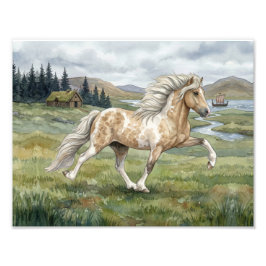 Charismatic Pinto Icelandic Mare watercolor フォトプリント