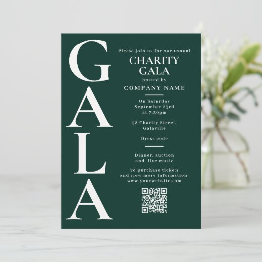 Charity Gala Fundraising Event QR Code Green 招待状 (スタンド正面)