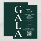 Charity Gala Fundraising Event QR Code Green 招待状 (正面/裏面)