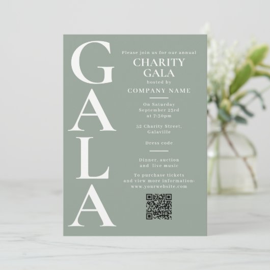 Charity Gala Fundraising Event QR Code Green 招待状 (スタンド正面)