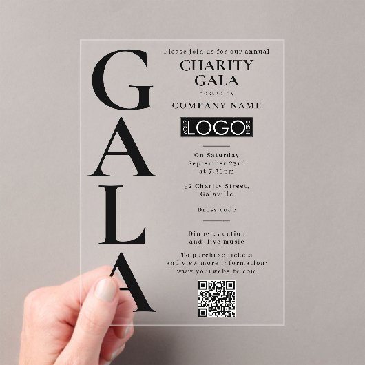 Charity Gala Fundraising Event QR Code Logo アクリル招待状 (インサイチュ (ポータブル))