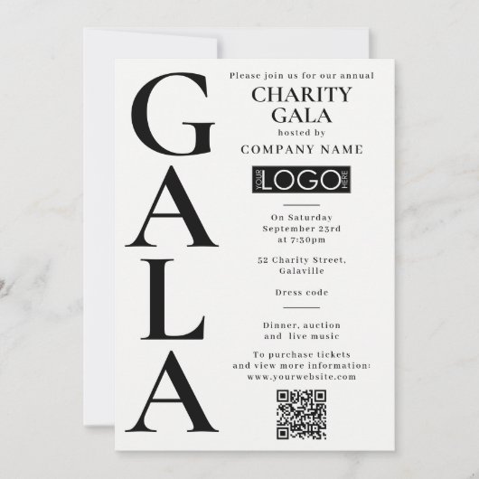 Charity Gala Fundraising Event QR Code Logo 招待状 (正面)