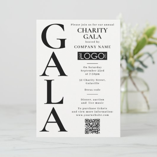 Charity Gala Fundraising Event QR Code Logo 招待状 (スタンド正面)
