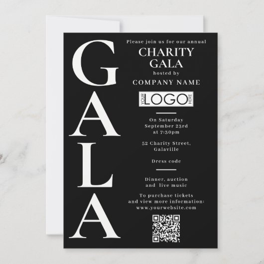 Charity Gala Fundraising Event QR Code Logo 招待状 (正面)