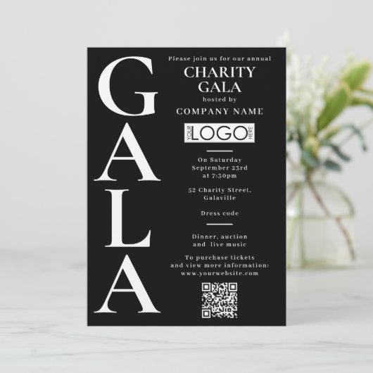 Charity Gala Fundraising Event QR Code Logo 招待状 (スタンド正面)