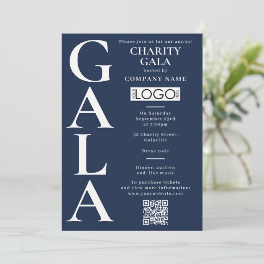 Charity Gala Fundraising Event QR Code Logo Blue 招待状 (スタンド正面)