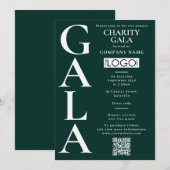 Charity Gala Fundraising Event QR Code Logo Green 招待状 (正面/裏面)