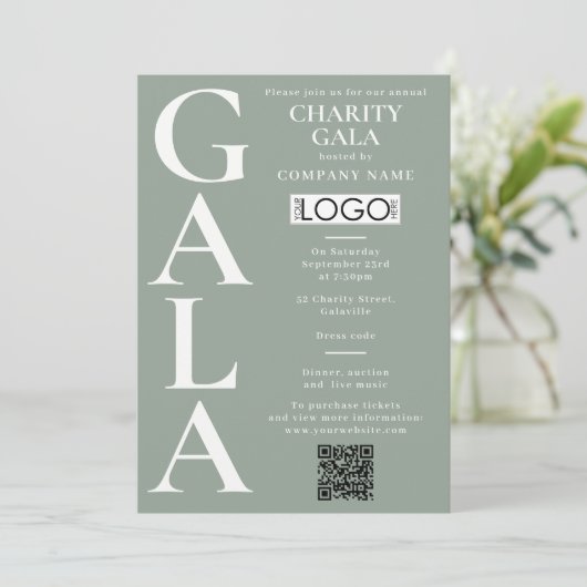 Charity Gala Fundraising Event QR Code Logo Green 招待状 (スタンド正面)