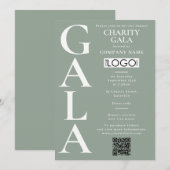 Charity Gala Fundraising Event QR Code Logo Green 招待状 (正面/裏面)