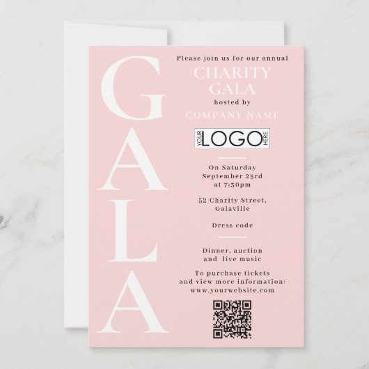 Charity Gala Fundraising Event QR Code Logo Pink 招待状 (正面)