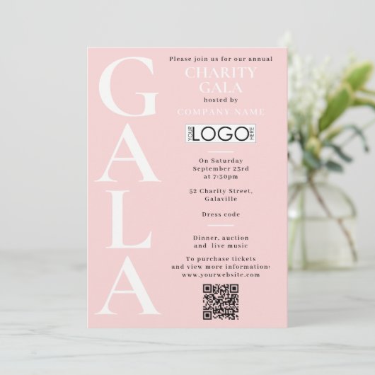 Charity Gala Fundraising Event QR Code Logo Pink 招待状 (スタンド正面)
