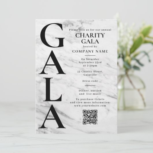 Charity Gala Fundraising Event QR Code Marble 招待状 (スタンド正面)