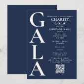 Charity Gala Fundraising Event QR Code Navy Blue 招待状 (正面/裏面)