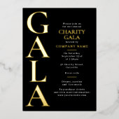 Charity Gala Template Fundraising Event Black Gold 箔招待状 (正面)