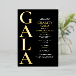 Charity Gala Template Fundraising Event Black Gold 箔招待状