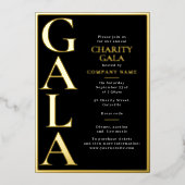 Charity Gala Template Fundraising Event Black Gold 箔招待状 (正面)