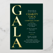 Charity Gala Template Fundraising Event Green Gold 箔招待状 (正面)