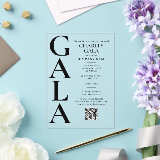 Charity Gala Template Fundraising Event QR Code アクリル招待状 (インサイチュ (ウェディング))