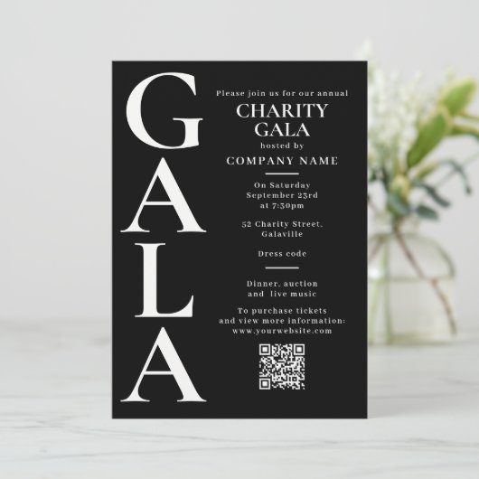 Charity Gala Template Fundraising Event QR Code 招待状 (スタンド正面)