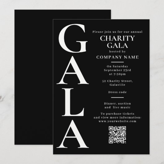 Charity Gala Template Fundraising Event QR Code 招待状 (正面/裏面)
