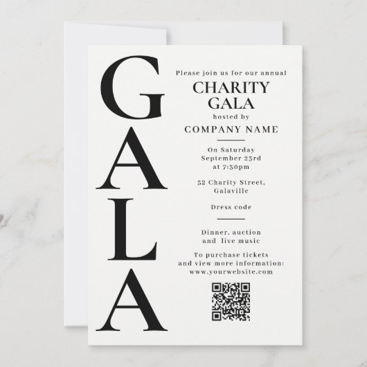 Charity Gala Template Fundraising Event QR Code 招待状 (正面)