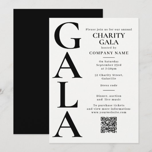 Charity Gala Template Fundraising Event QR Code 招待状 (正面/裏面)