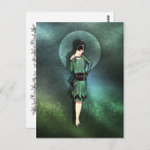 CHARLA、アールデコレディinセージ・グリーンとティール(緑がかった色) ポストカード (正面/裏面)