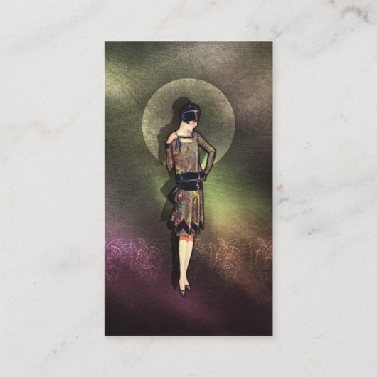 Charla -暗灰色、ブラウン及び黄色の20年代のファッション 名刺 (正面)