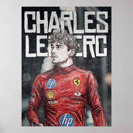 Charles Leclerc Illustration Artistic F1 Portrait ポスター (正面)