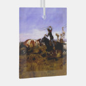 Charles M Russellによる「カウボーイズ・ロープでステア」 ガラスオーナメント (正面右)