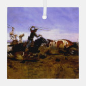 Charles M Russellによる「カウボーイズ・ロープでステア」 ガラスオーナメント (裏面)