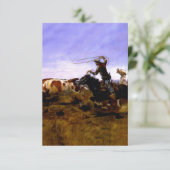 Charles M Russellによる「カウボーイズ・ロープでステア」 サンキューカード (スタンド正面)