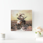 Charles M Russellによる「スリックライダー」 Western Art スクエア壁時計 (ホーム)