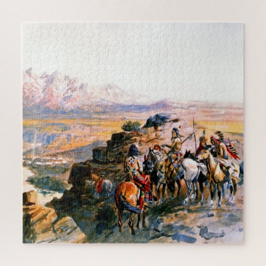 Charles M Russellによる「攻撃の計画」 ジグソーパズル (縦)