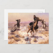 Charles M Russellによる「独力の」西洋美術 ポストカード (正面/裏面)