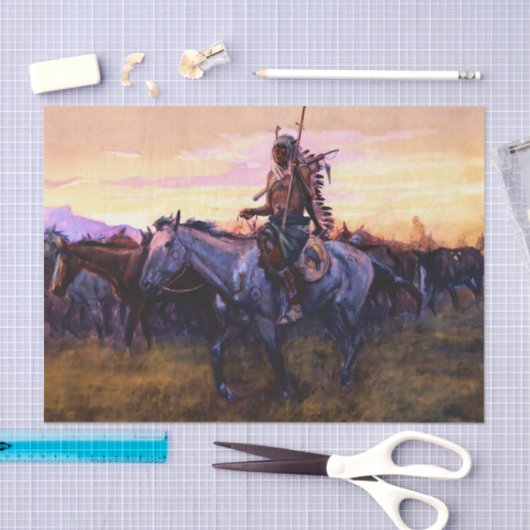 Charles M Russellによる「盗まれた馬」 薄葉紙 (クラフト)